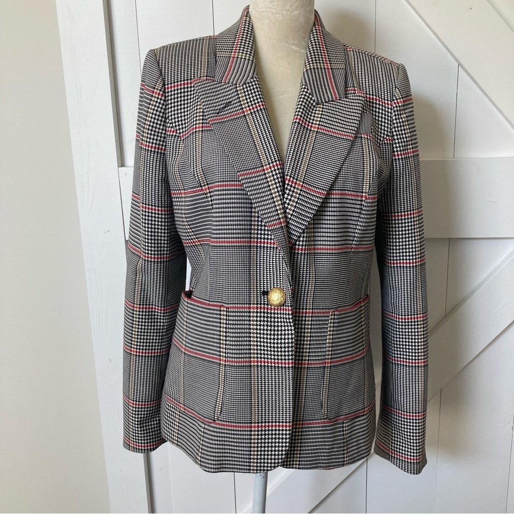 Court & Rowe blazer plaid houndstooth gold button career office size 10